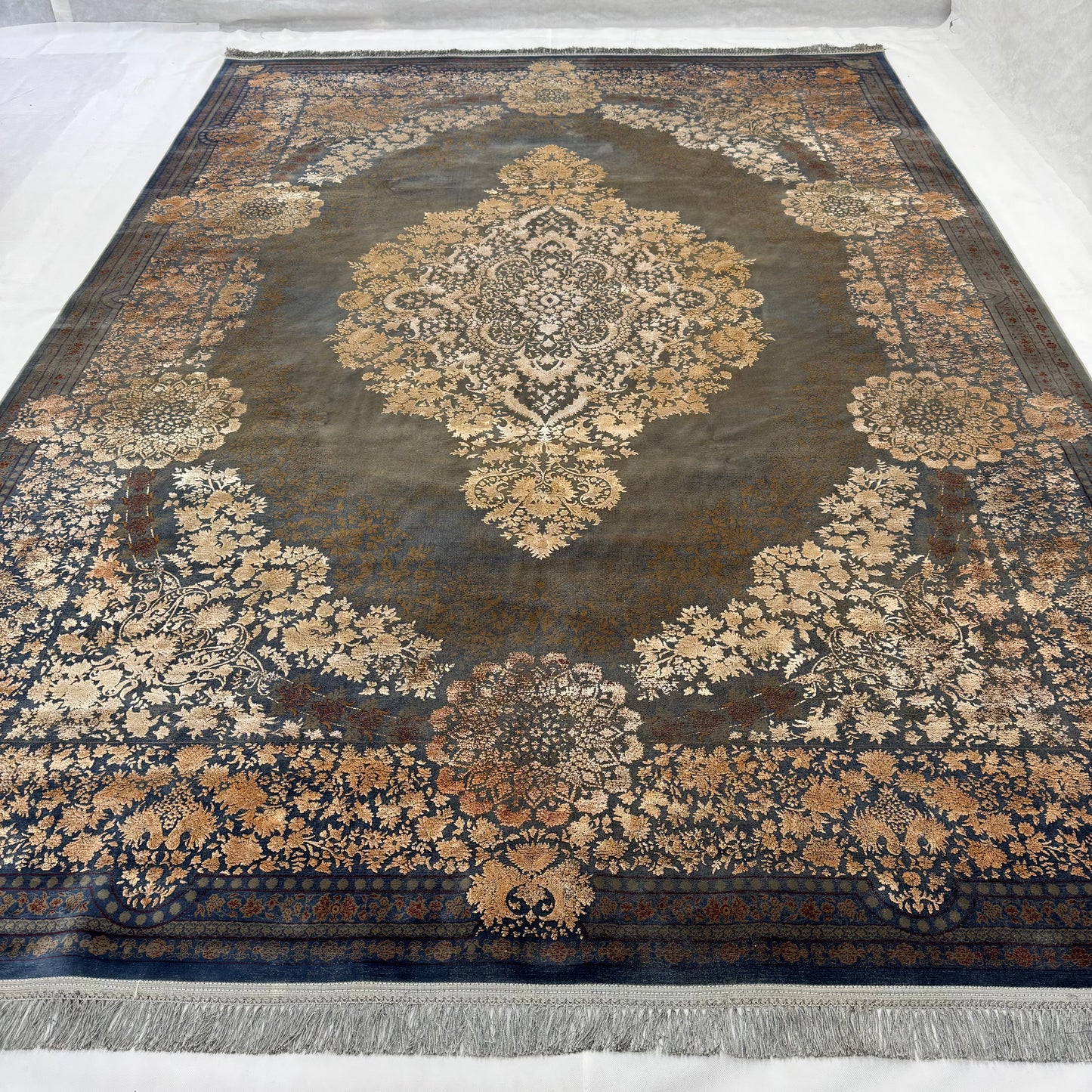8 ft x 11 ft Persian Rug - Beheshti Tabriz 1200 Reeds Luxurious Silk & Cotton Floral Blue