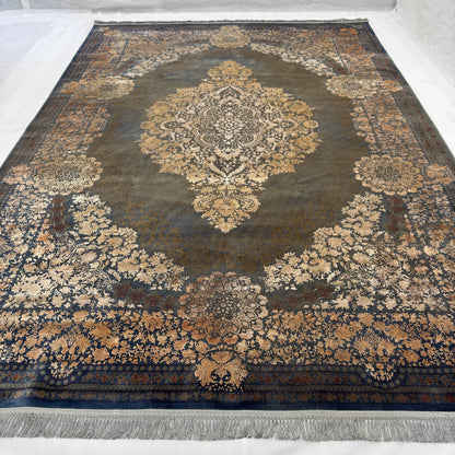8 ft x 11 ft Persian Rug - Beheshti Tabriz 1200 Reeds Luxurious Silk & Cotton Floral Blue