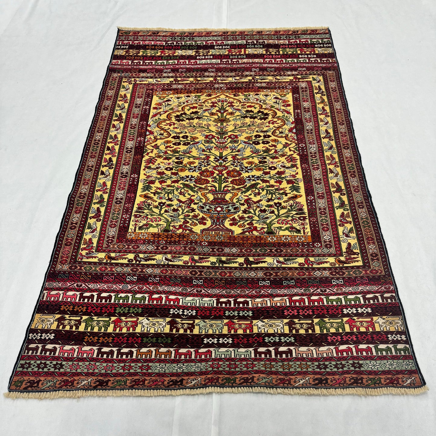 4ft x 6ft Handmade Afghan Wool Premium Kilim Rug – Floral and Animal Design – Luxurious, Durable, Eco-Friendly