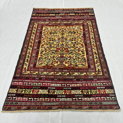 4ft x 6ft Handmade Afghan Wool Premium Kilim Rug – Floral and Animal Design – Luxurious, Durable, Eco-Friendly