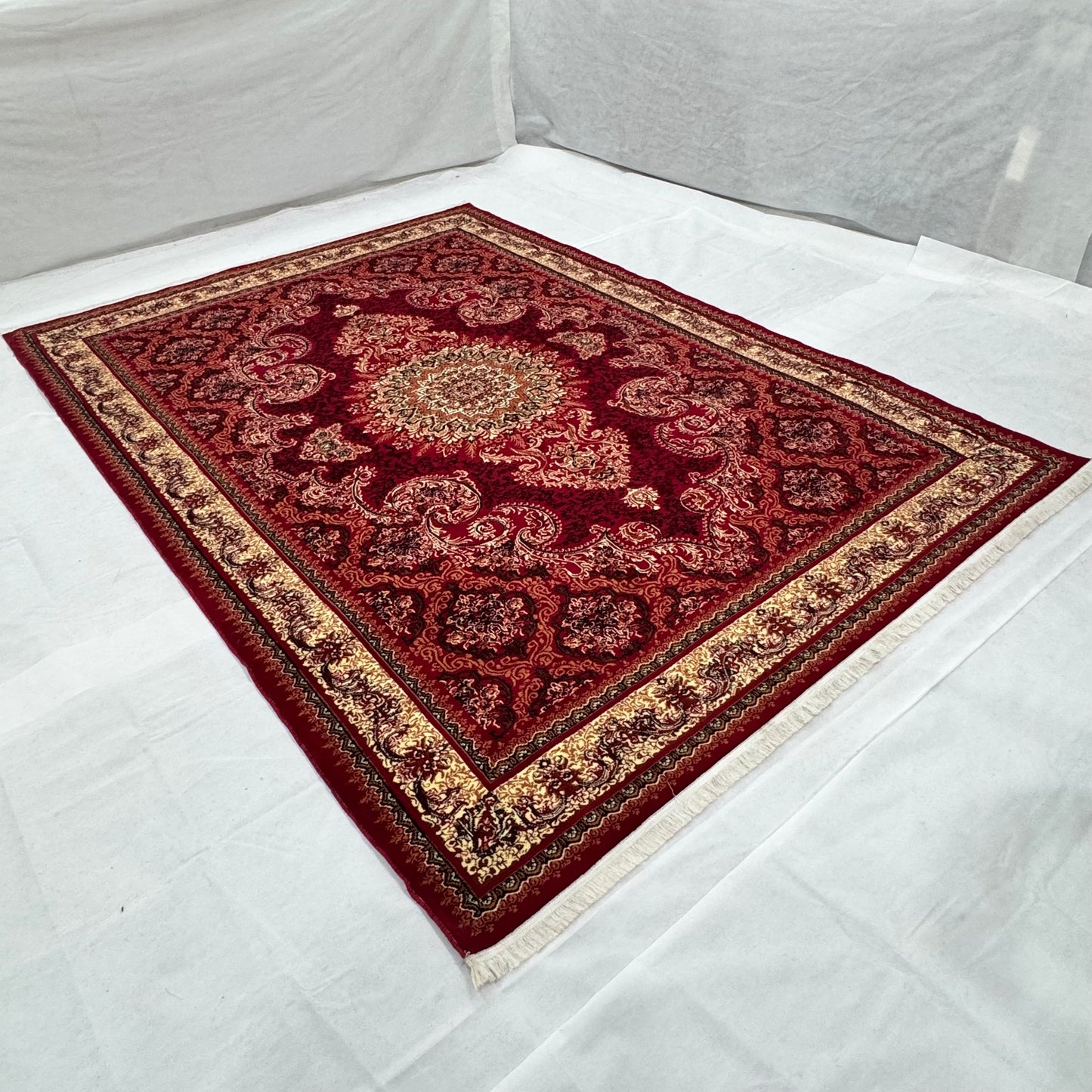 Persian Kashani Red Floral Medallion Rug 8x11 ft – 500 Reeds Nylon Machine-Made Iran