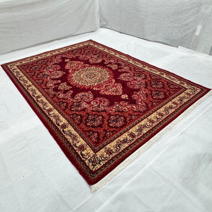 Persian Kashani Red Floral Medallion Rug 8x11 ft – 500 Reeds Nylon Machine-Made Iran