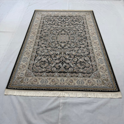 5ft x 8ft Persian Rug - Miniature - 1500 Reeds - Premium Silk - Luxurious Black & Ivory Design | Machine-Made Excellence