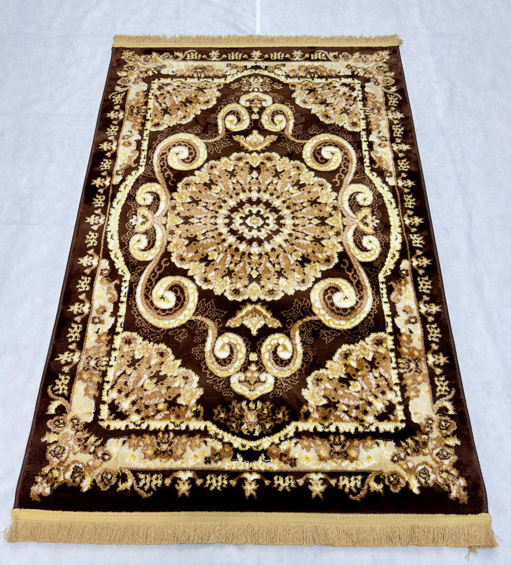 Luxurious Turkish Napoli Area Rug - 3 ft x 5 ft - Dark Brown and Beige Medallion Design