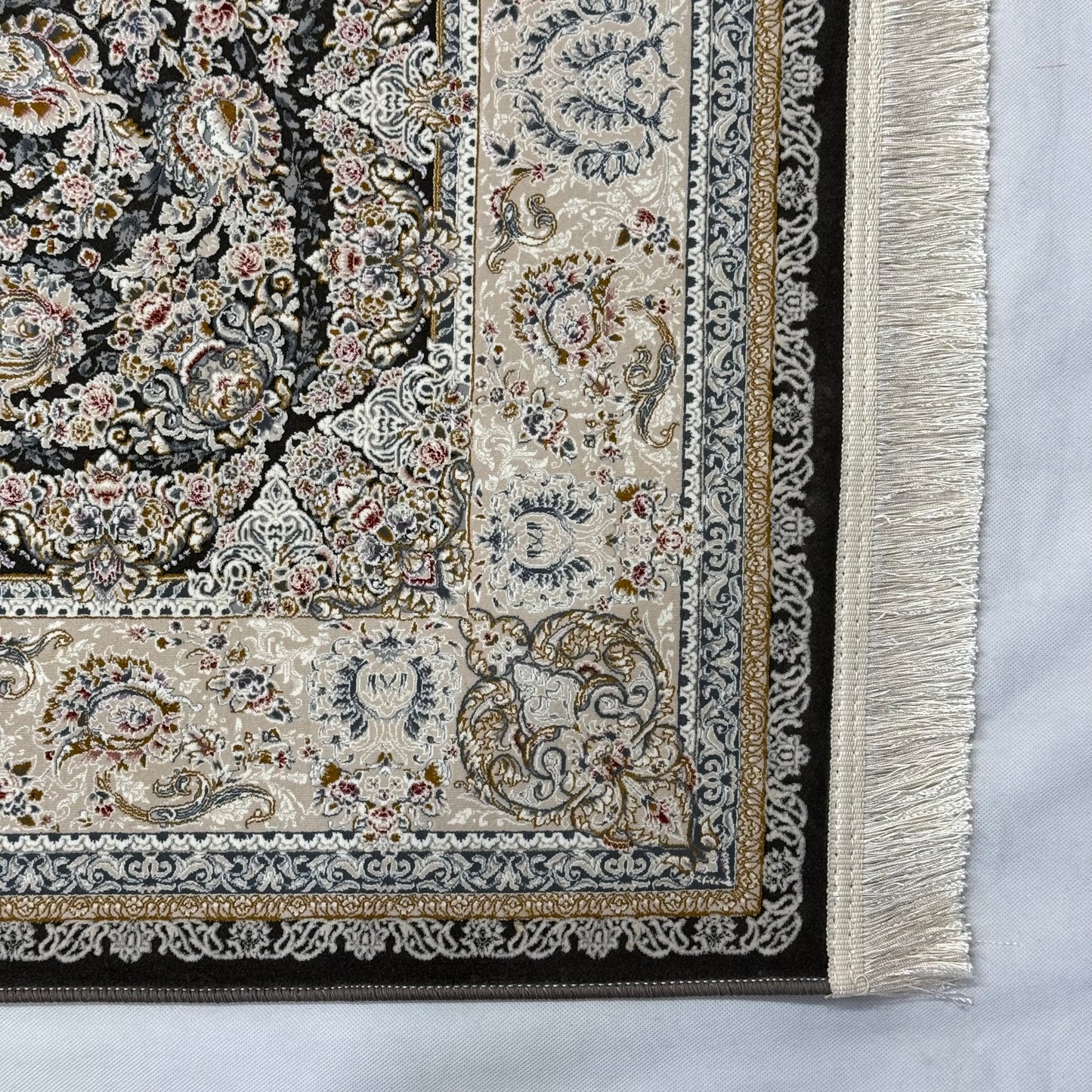 5ft x 8ft Persian Rug - Miniature - 1500 Reeds - Premium Silk - Luxurious Black & Ivory Design | Machine-Made Excellence