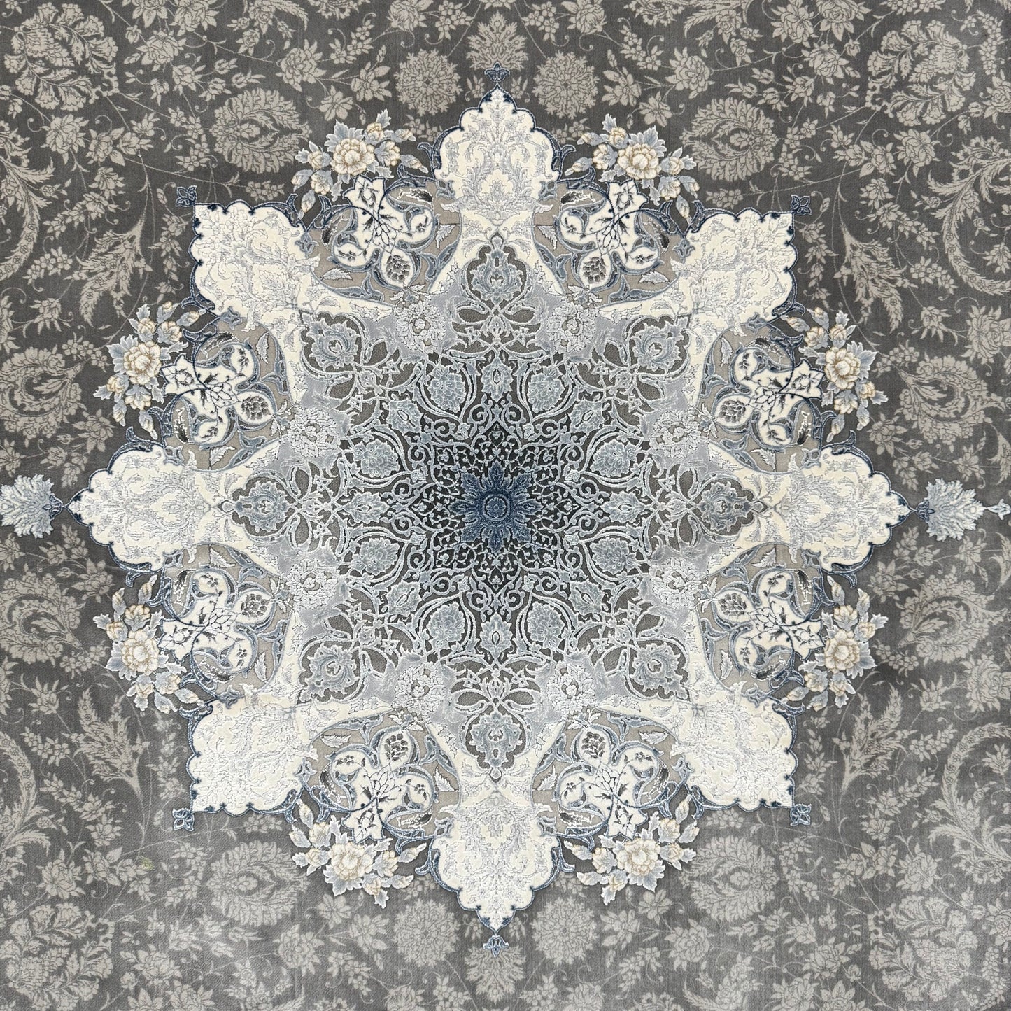 Persian Beheshti Rug – Bamboo Silk – 10×13 ft – 1500 Reeds – Silver Grey