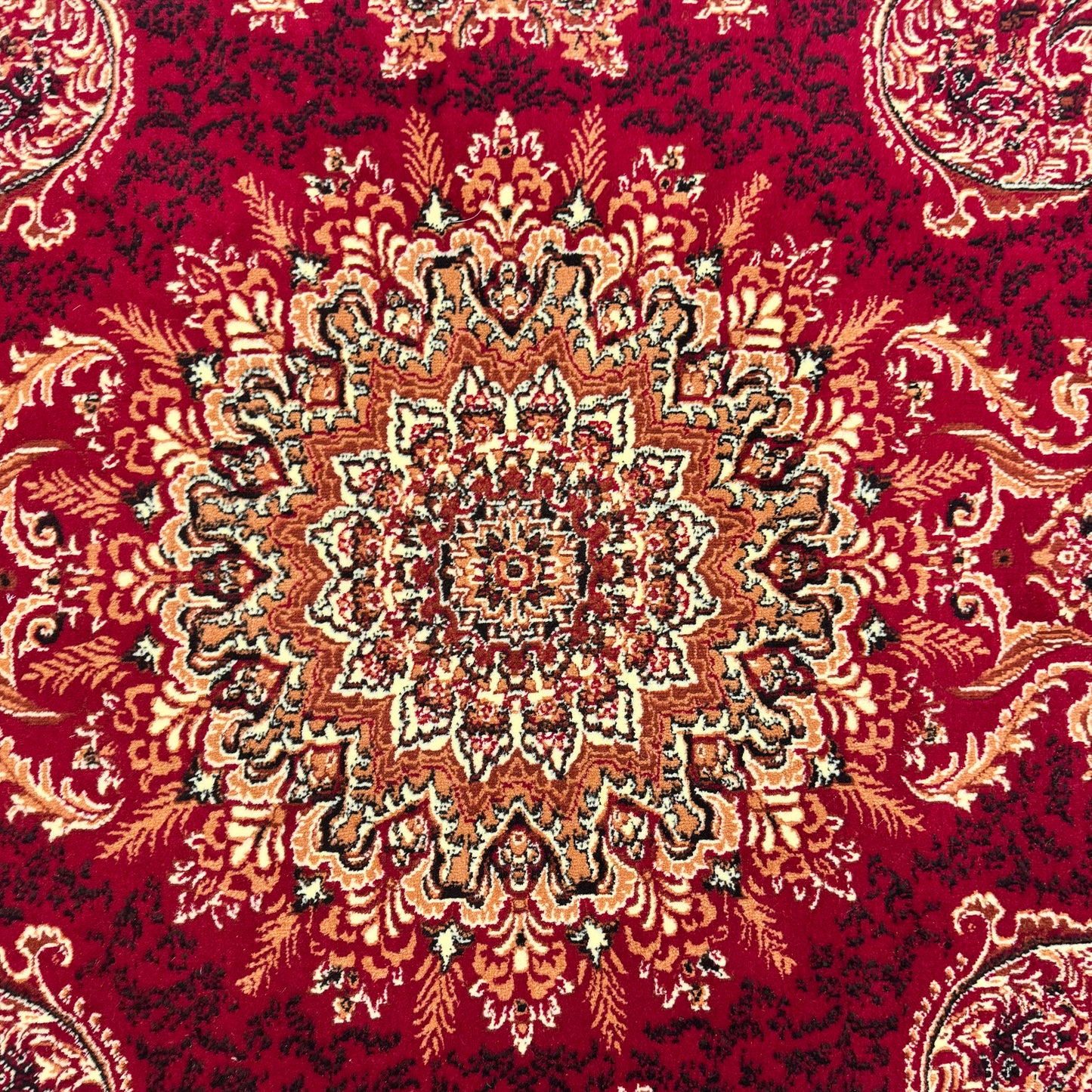 Persian Kashani Red Floral Medallion Rug 8x11 ft – 500 Reeds Nylon Machine-Made Iran