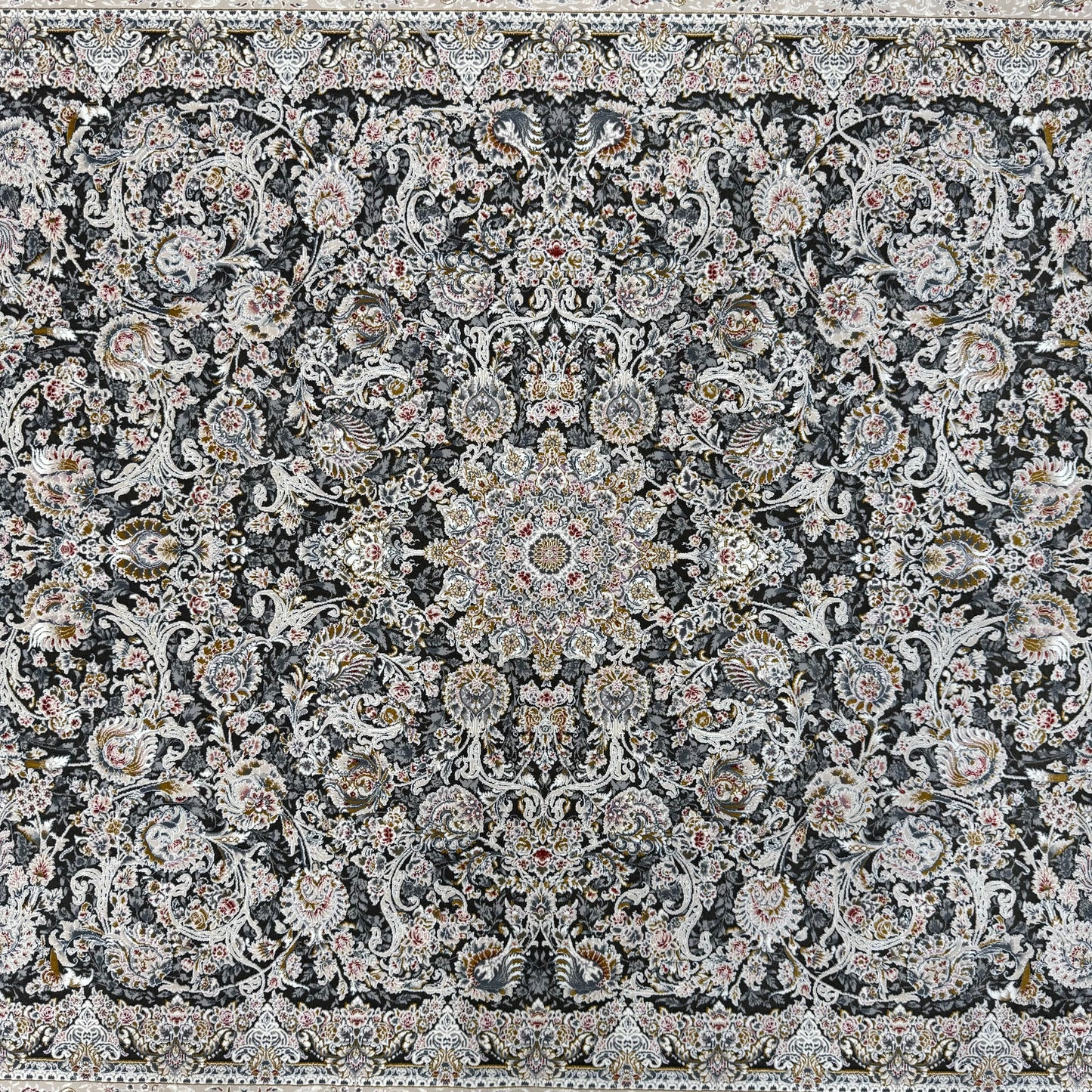 5ft x 8ft Persian Rug - Miniature - 1500 Reeds - Premium Silk - Luxurious Black & Ivory Design | Machine-Made Excellence