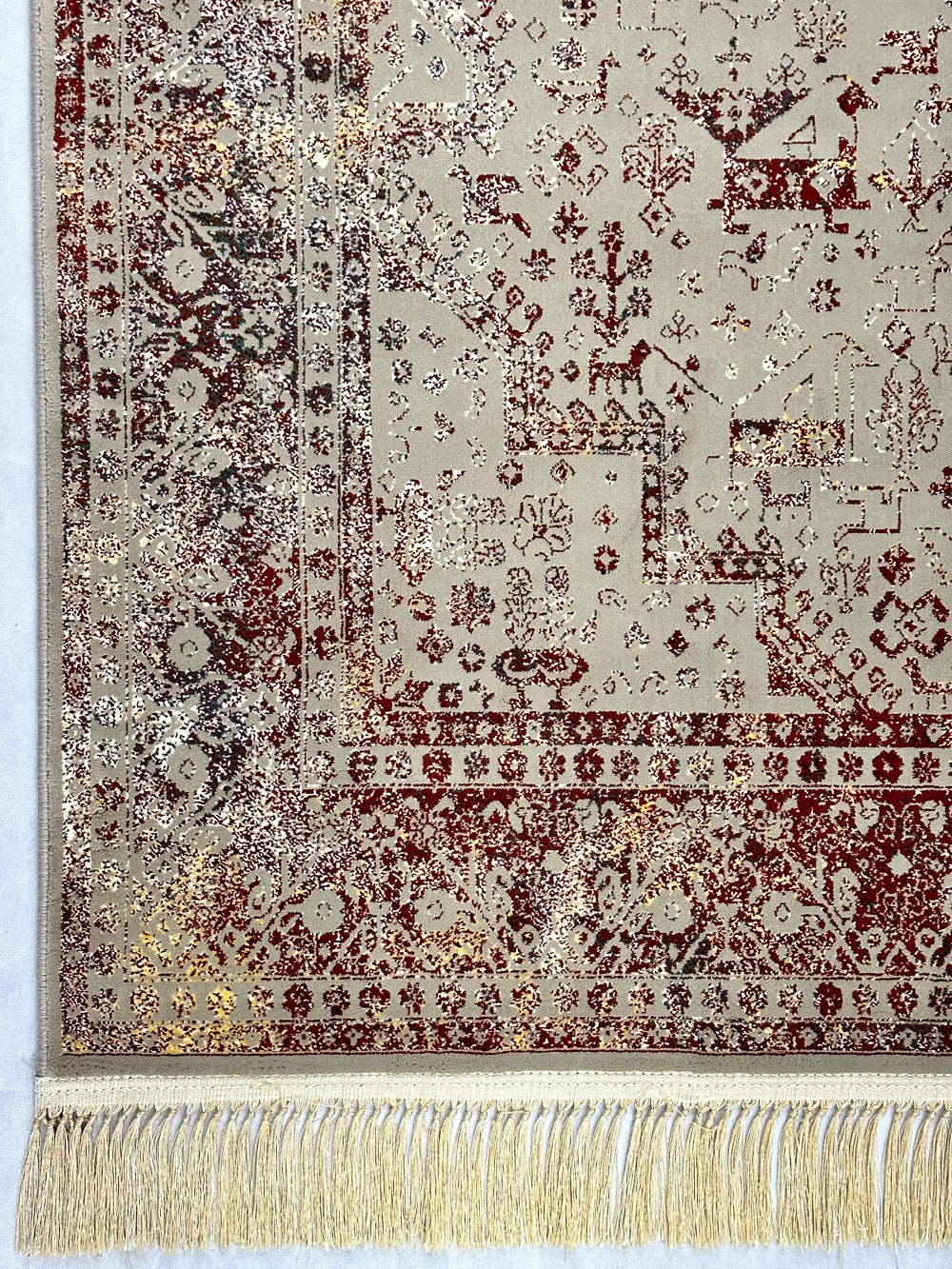 5 ft x 8 ft - Area Rug - Persian 700 Reeds - Nagina Mashad Helal 4 - Ivory and Red Wine