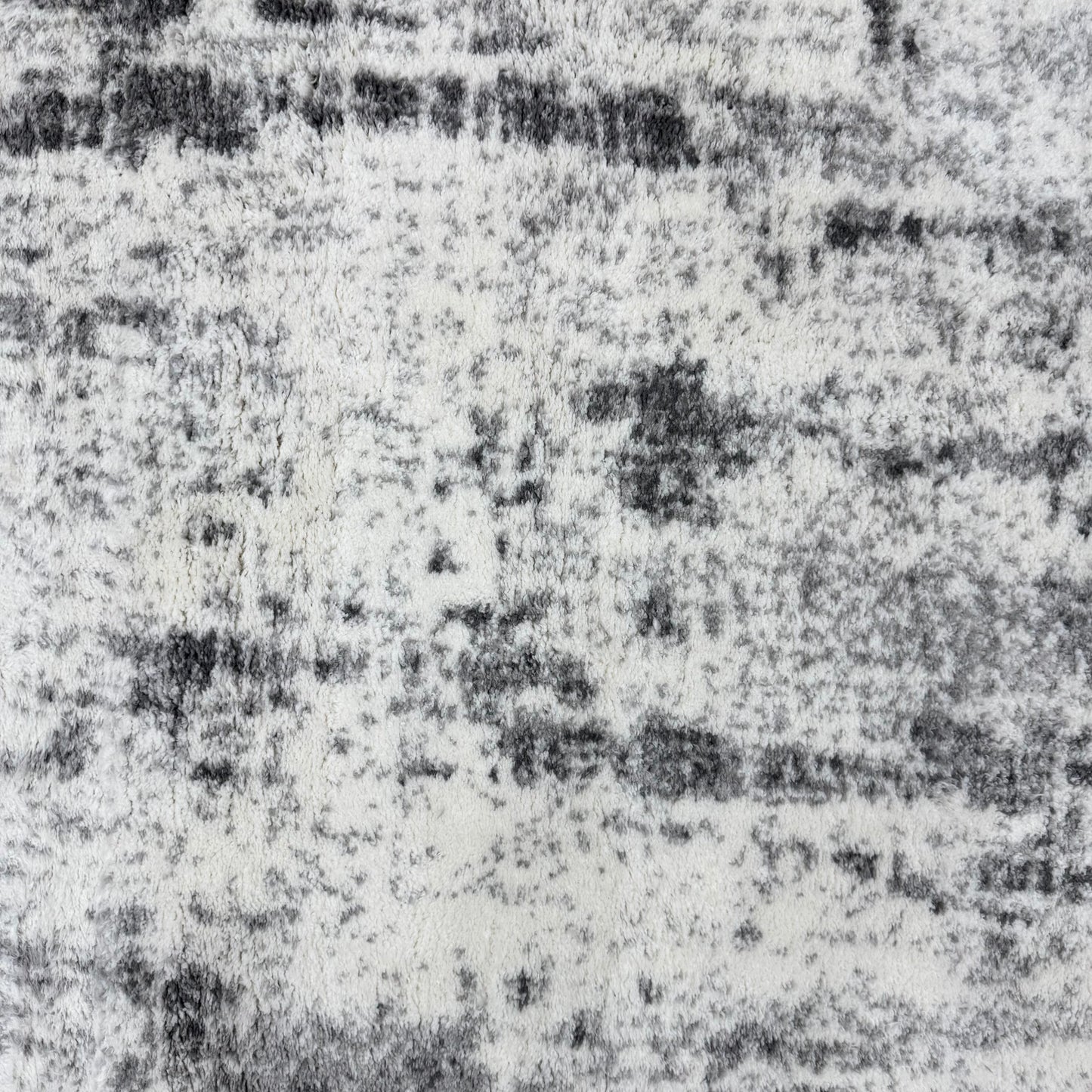 7ft x 9ft Modern Shaggy Persian Rug - Koshani Puffy, Abstract Grey and White Design