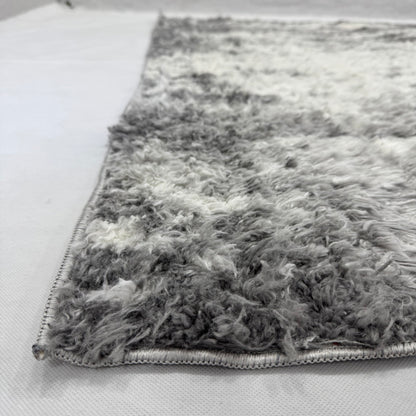 7ft x 9ft Modern Shaggy Persian Rug - Koshani Puffy, Abstract Grey and White Design