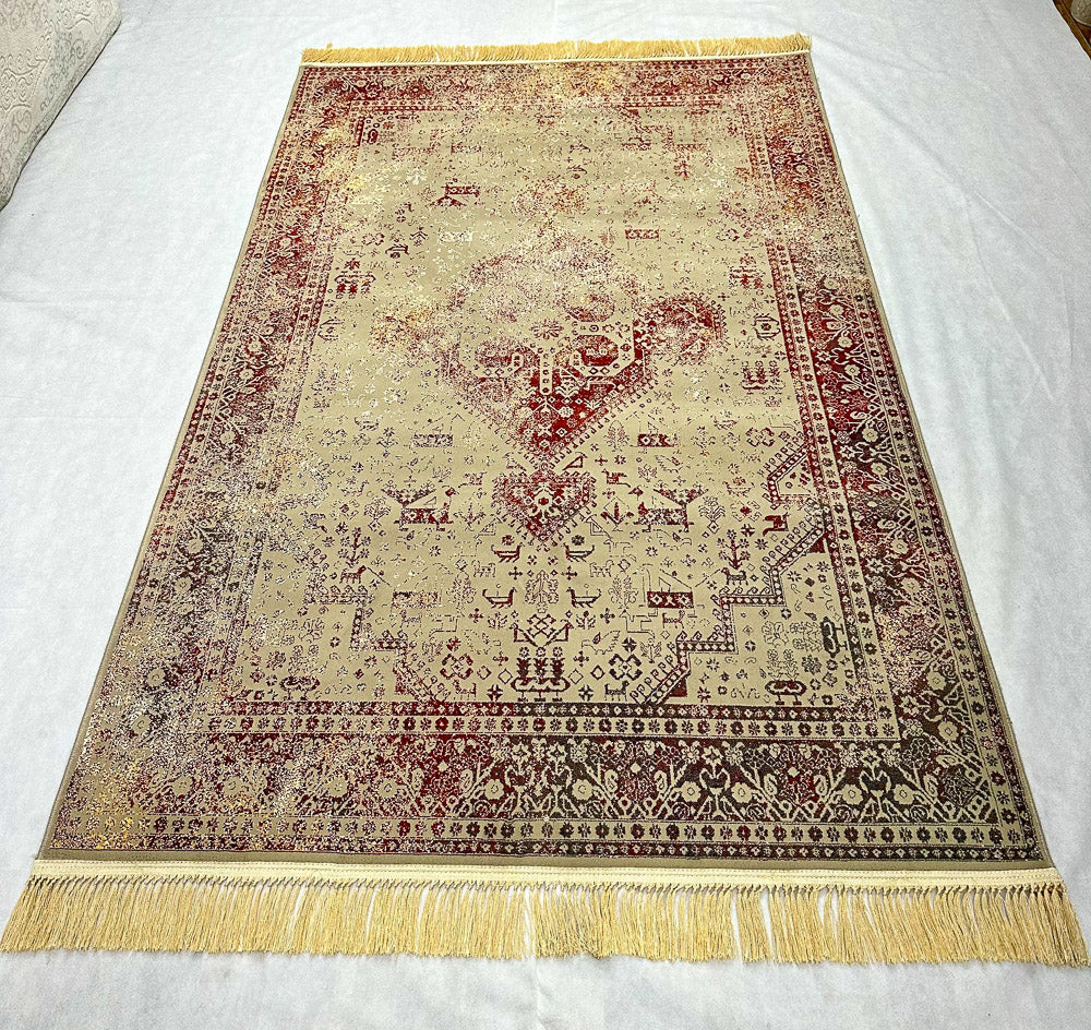 5 ft x 8 ft - Area Rug - Persian 700 Reeds - Nagina Mashad Helal 4 - Ivory and Red Wine