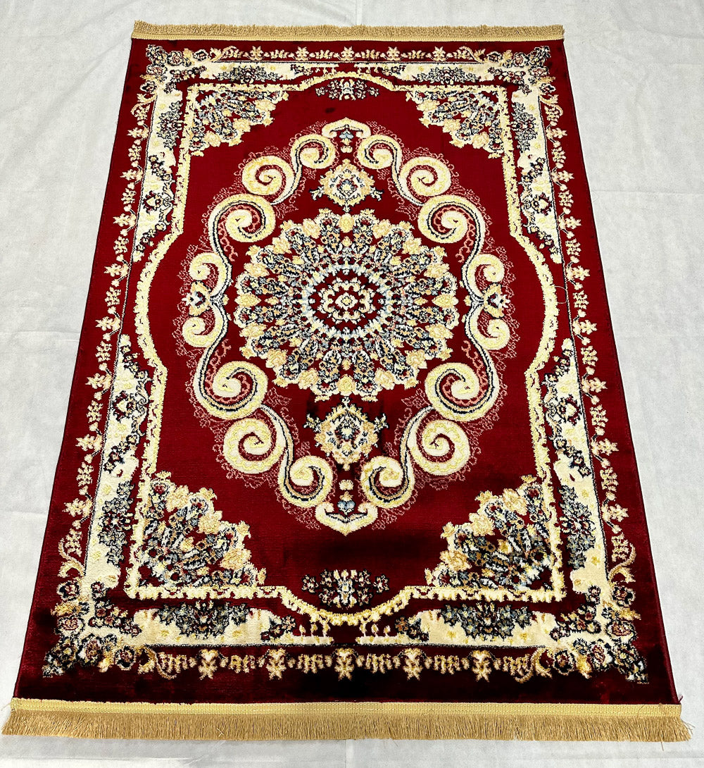 Luxurious Red Wine and Gold Turkish Napoli Area Rug - 4 ft x 6 ft - JD Collection