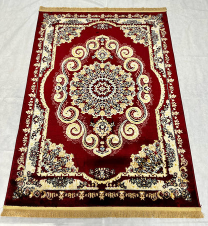 Luxurious Red Wine and Gold Turkish Napoli Area Rug - 4 ft x 6 ft - JD Collection