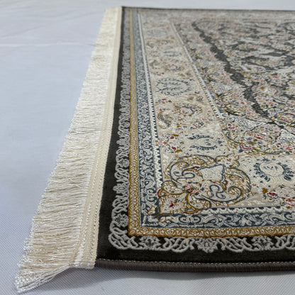 5ft x 8ft Persian Rug - Miniature - 1500 Reeds - Premium Silk - Luxurious Black & Ivory Design | Machine-Made Excellence