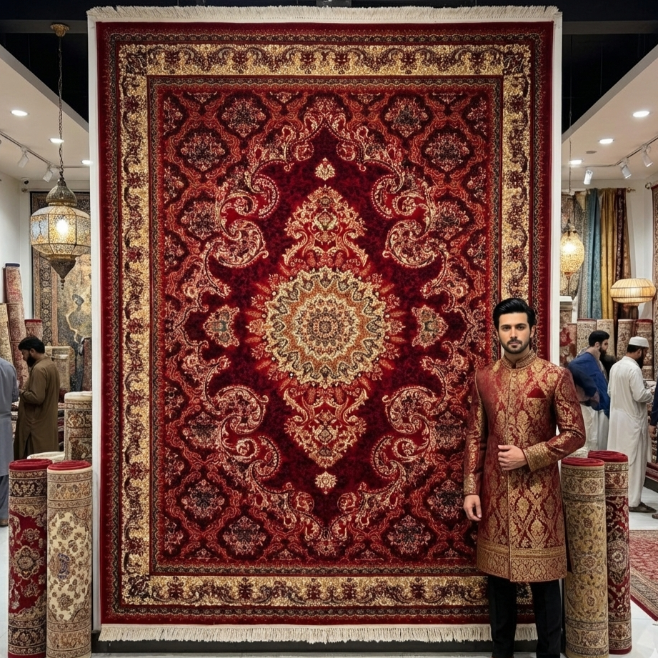 Persian Kashani Red Floral Medallion Rug 8x11 ft – 500 Reeds Nylon Machine-Made Iran