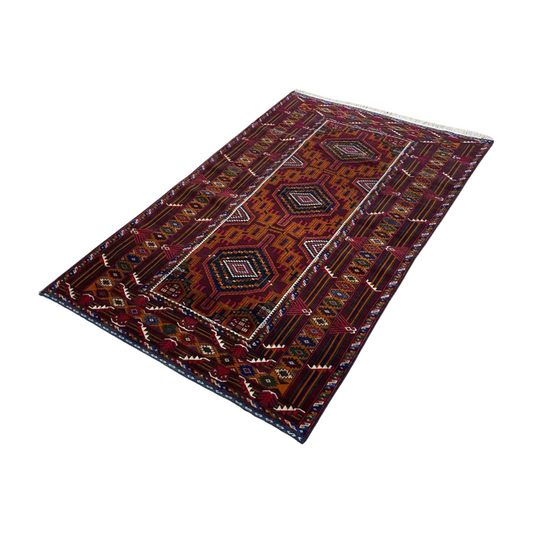 Authentic Baluchi 4 - 4 ft x 6 ft - Handmade Carpet - Red Wine - Timeless Beauty for Your Home