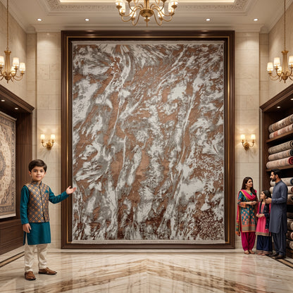 Bosphorus Flow Turkish Silk Rug – Copper & Ivory Abstract, 5 x 8 ft