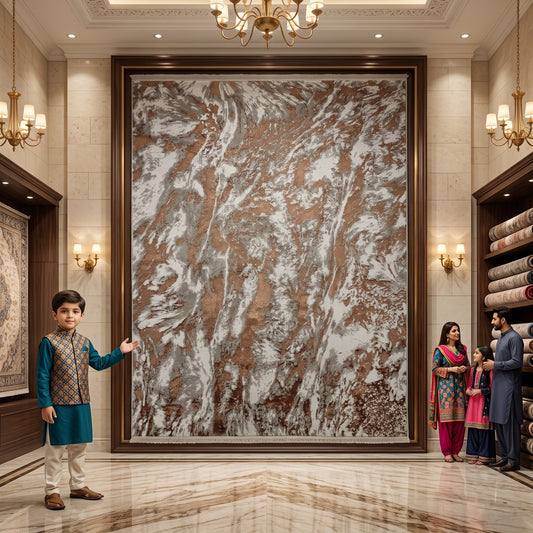 Bosphorus Flow Turkish Silk Rug – Copper & Ivory Abstract, 5 x 8 ft