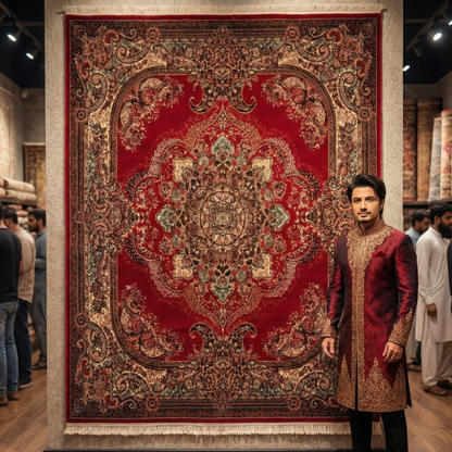 Persian Kashani Red Floral Medallion Rug 7x10 ft – 500 Reeds Nylon Machine-Made Iran
