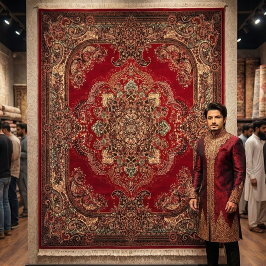 Persian Kashani Red Floral Medallion Rug 7x10 ft – 500 Reeds Nylon Machine-Made Iran