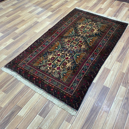 Authentic Baluchi 5 - 4 ft x 6 ft Handmade Wool Carpet - Red Wine - Timeless Beauty for Your Home