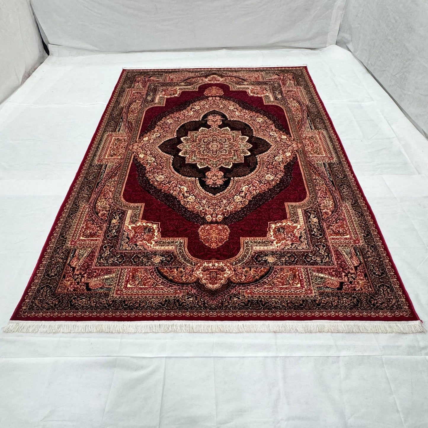 Persian Kashani Red Classic Medallion Rug 8x11 ft – 500 Reeds Nylon Machine-Made Iran