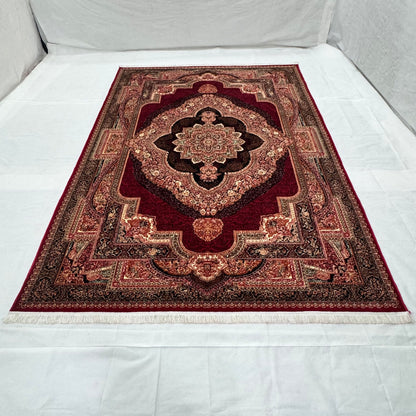 Persian Kashani Red Classic Medallion Rug 8x11 ft – 500 Reeds Nylon Machine-Made Iran