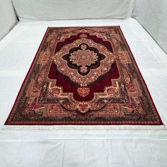 Persian Kashani Red Classic Medallion Rug 8x11 ft – 500 Reeds Nylon Machine-Made Iran