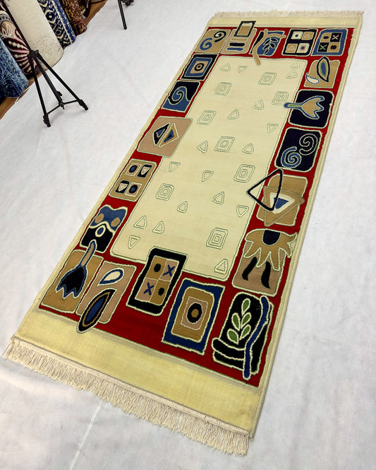 Vibrant Beige and Multi-Colored Persian 500 Reeds Area Rug - 3 ft x 8 ft - Farsh Aryan 5 - Contemporary Artistic Design