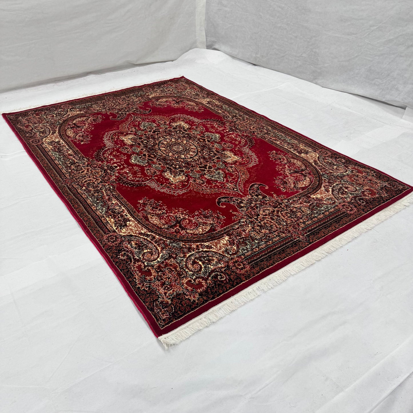 Persian Kashani Red Floral Medallion Rug 7x10 ft – 500 Reeds Nylon Machine-Made Iran