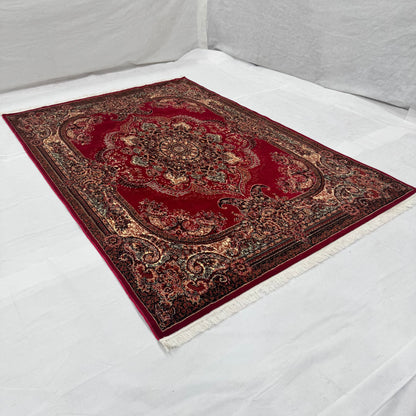 Persian Kashani Red Floral Medallion Rug 7x10 ft – 500 Reeds Nylon Machine-Made Iran