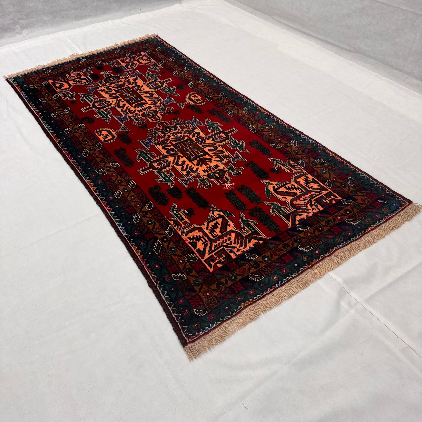 Handmade Afghan Wool Rug - 4 ft x 8 ft | Baluchi Aqsi Design | Bold, Durable, Eco-Friendly Luxury