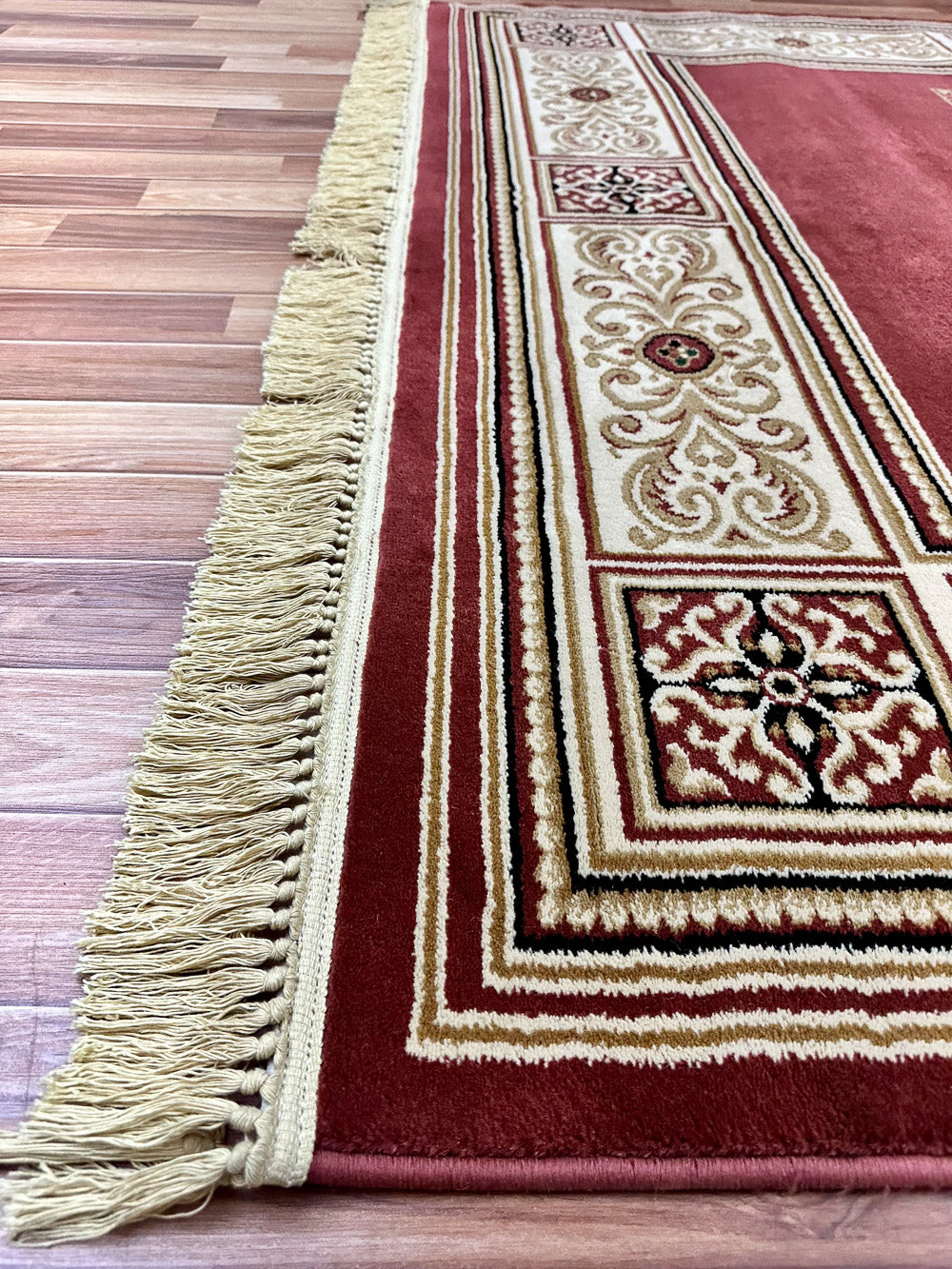 Luxurious 7 ft x 10 ft Venus Turkish VK Emir Area Rug - Rich Red Wine and Beige Elegance