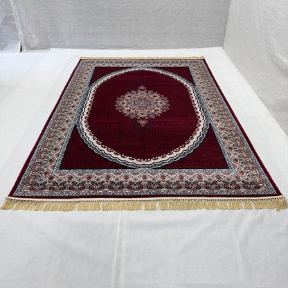 7ft x 10ft Persian Rug - Farsh e Nab, 500 Reeds, Acrylic & Polyester - Rich Burgundy Medallion