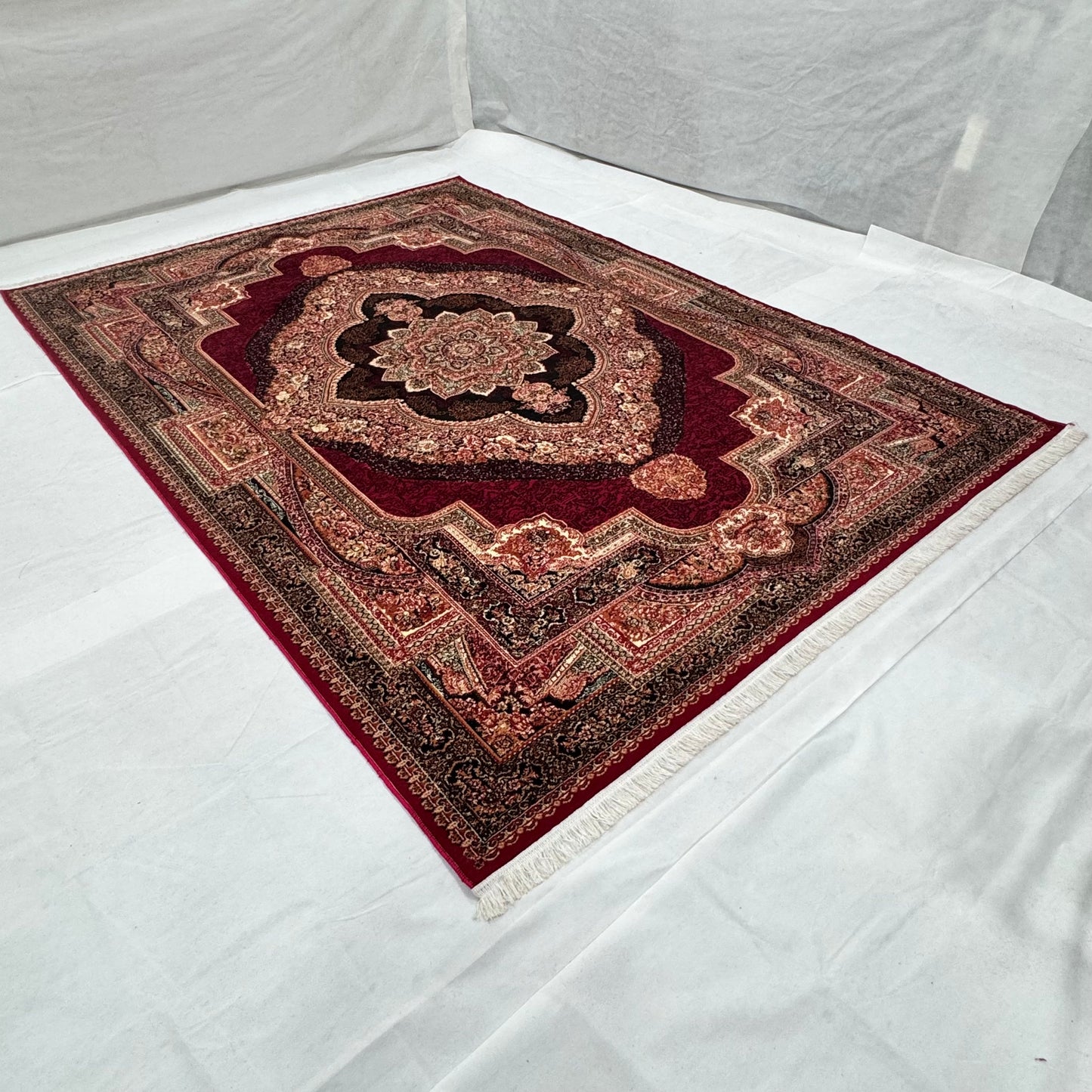 Persian Kashani Red Classic Medallion Rug 8x11 ft – 500 Reeds Nylon Machine-Made Iran