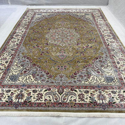8 ft x 11 ft Persian Rug | Beheshti Tabriz 1200 Reeds | Luxury Silk & Cotton Floral Olive Green