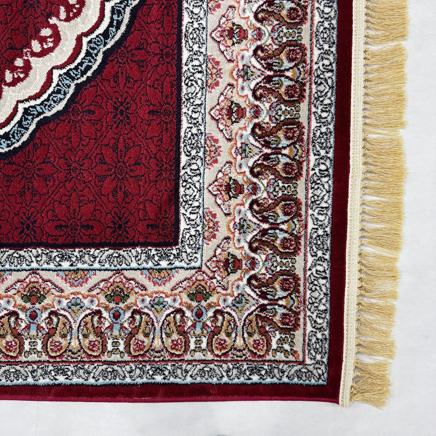 7ft x 10ft Persian Rug - Farsh e Nab, 500 Reeds, Acrylic & Polyester - Rich Burgundy Medallion