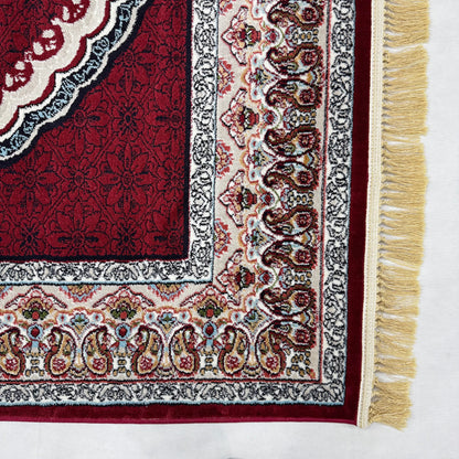 7ft x 10ft Persian Rug - Farsh e Nab, 500 Reeds, Acrylic & Polyester - Rich Burgundy Medallion