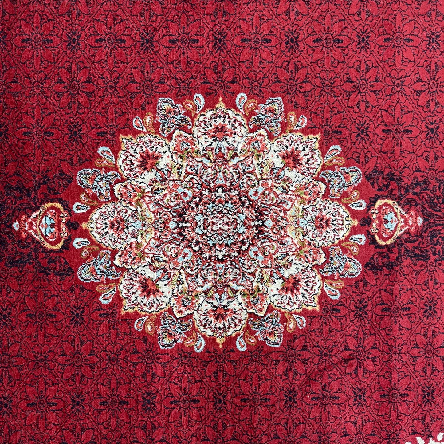 7ft x 10ft Persian Rug - Farsh e Nab, 500 Reeds, Acrylic & Polyester - Rich Burgundy Medallion
