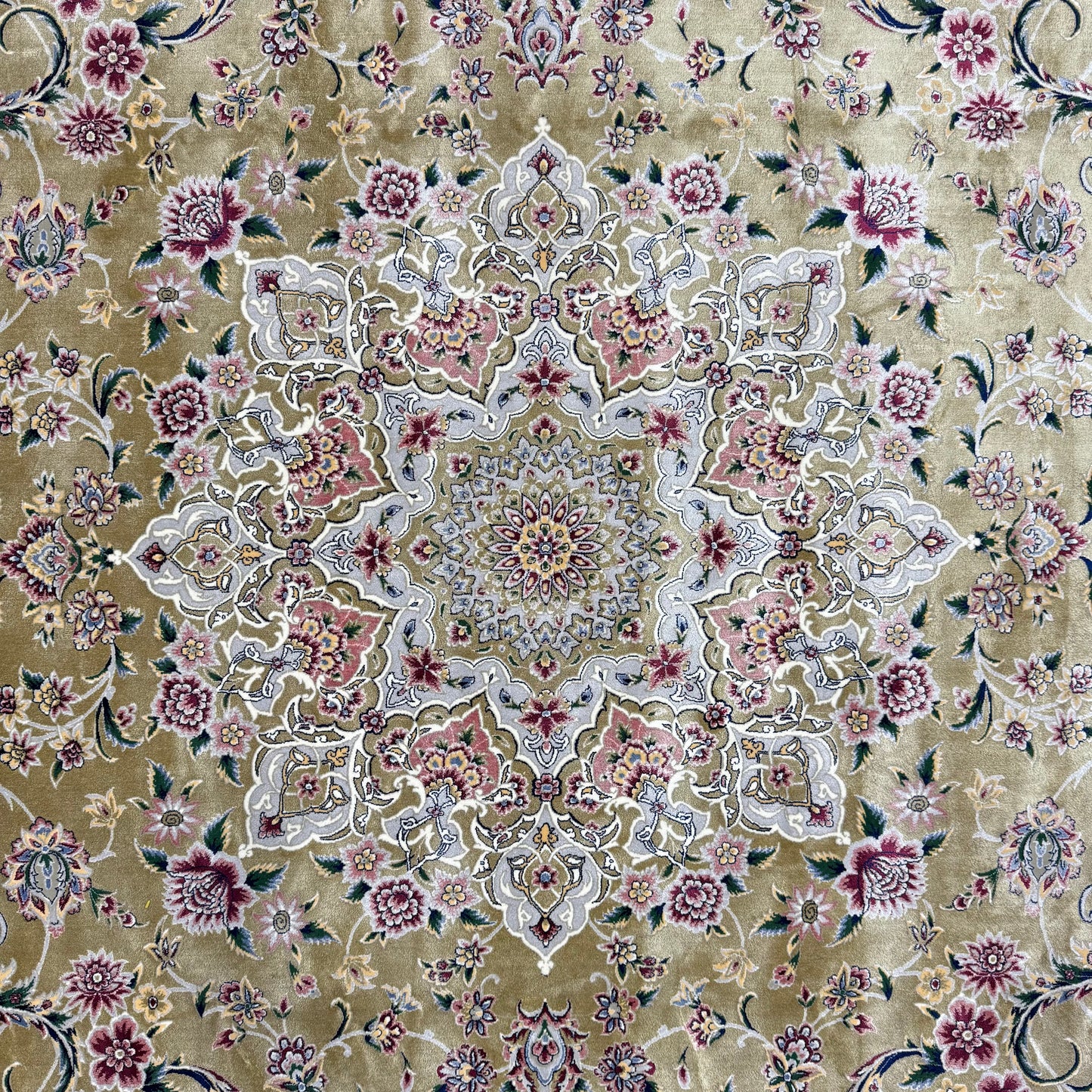 8 ft x 11 ft Persian Rug | Beheshti Tabriz 1200 Reeds | Luxury Silk & Cotton Floral Olive Green