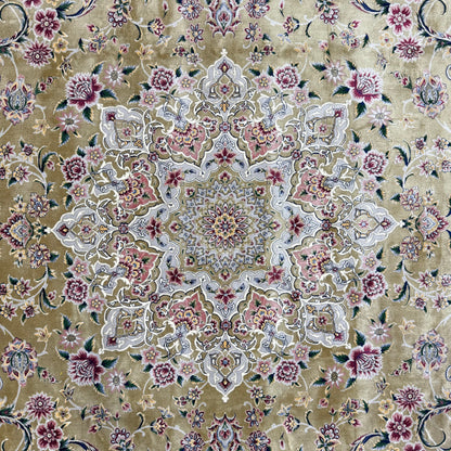 8 ft x 11 ft Persian Rug | Beheshti Tabriz 1200 Reeds | Luxury Silk & Cotton Floral Olive Green