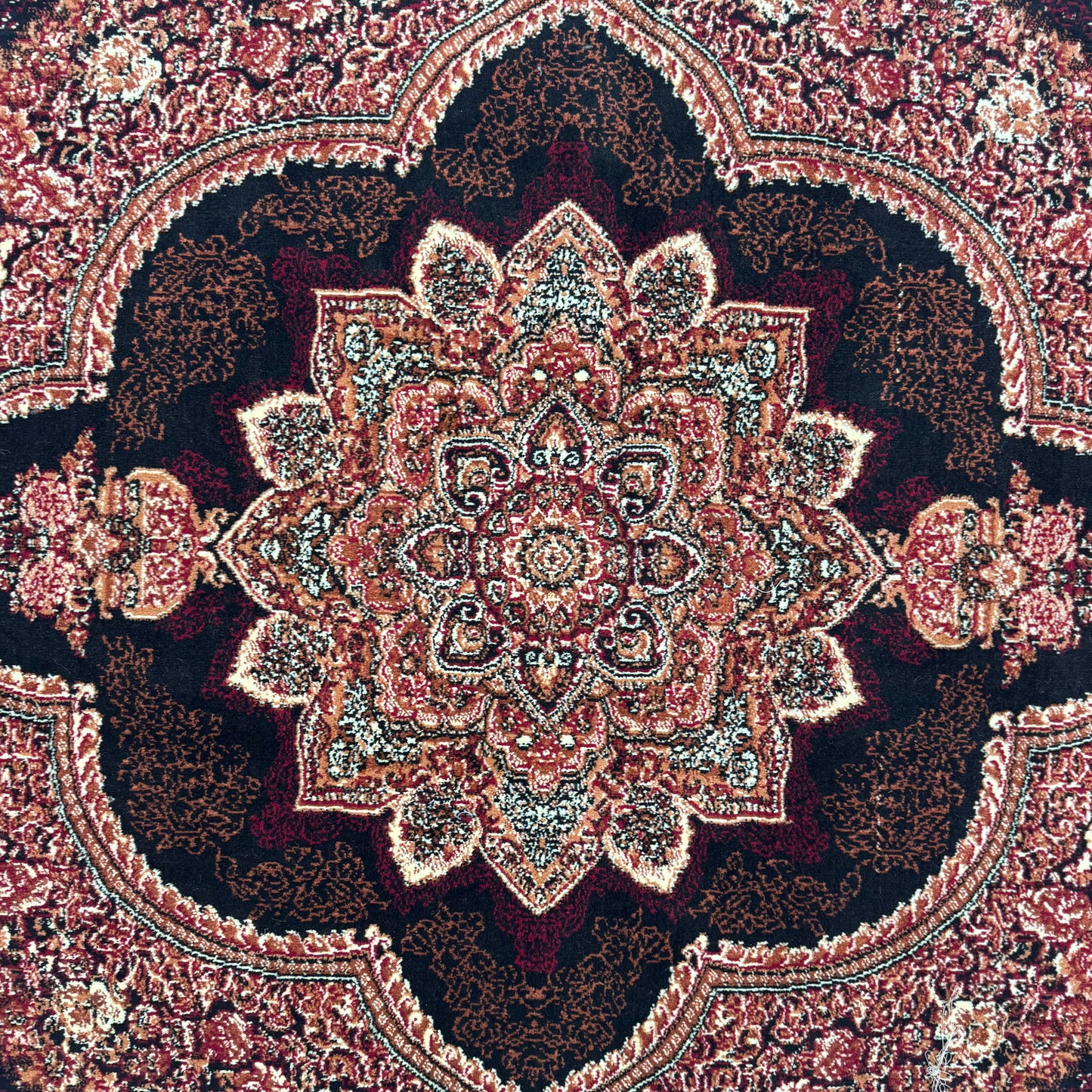 Persian Kashani Red Classic Medallion Rug 8x11 ft – 500 Reeds Nylon Machine-Made Iran