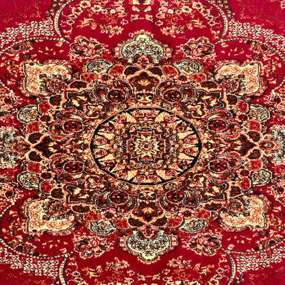 Persian Kashani Red Floral Medallion Rug 7x10 ft – 500 Reeds Nylon Machine-Made Iran
