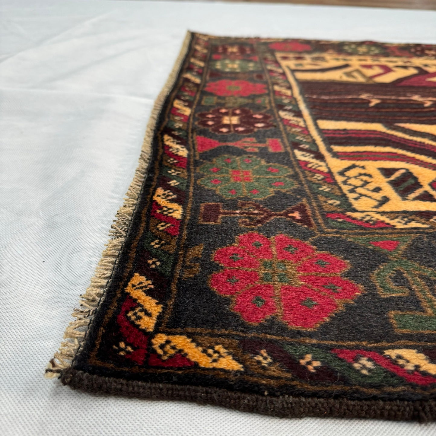 Stunning 4 ft x 6 ft Handmade Baluchi Rug - Yellow and Black Geometric Design