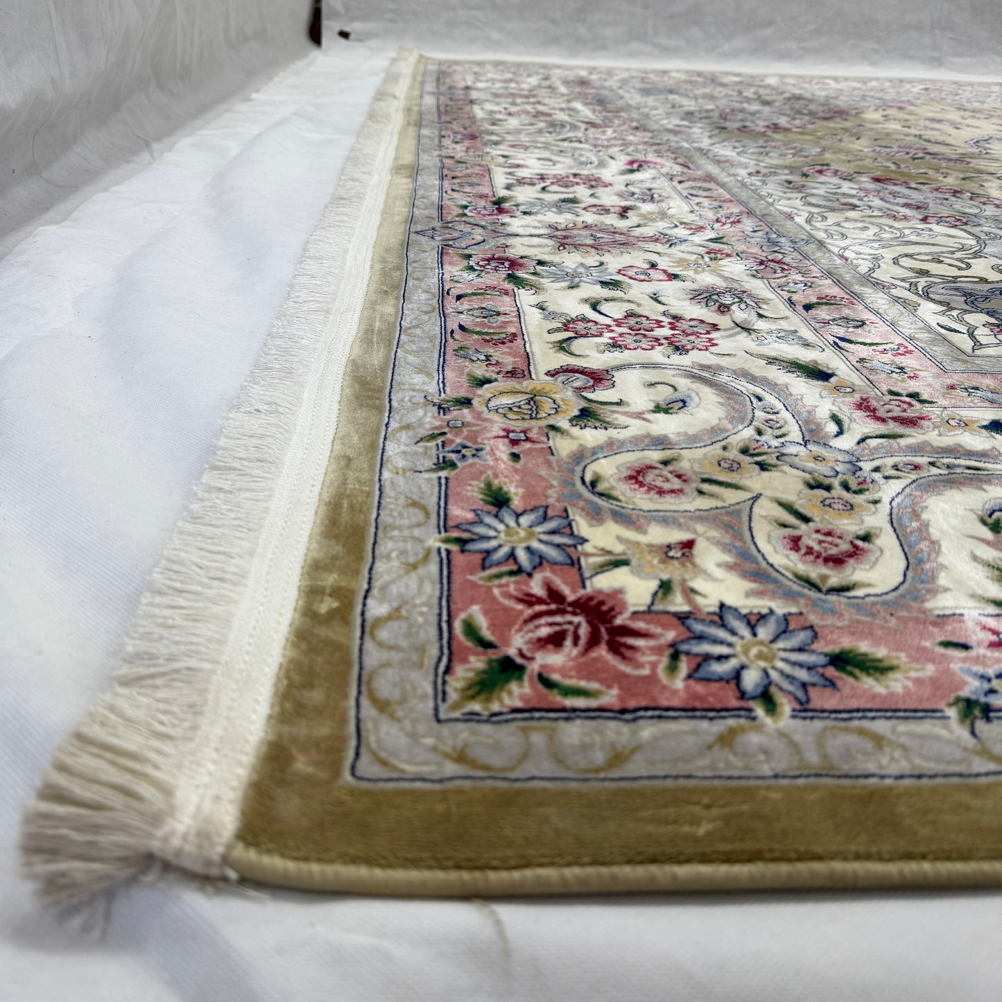 8 ft x 11 ft Persian Rug | Beheshti Tabriz 1200 Reeds | Luxury Silk & Cotton Floral Olive Green