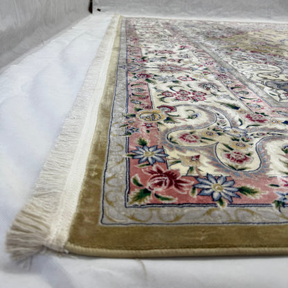 8 ft x 11 ft Persian Rug | Beheshti Tabriz 1200 Reeds | Luxury Silk & Cotton Floral Olive Green