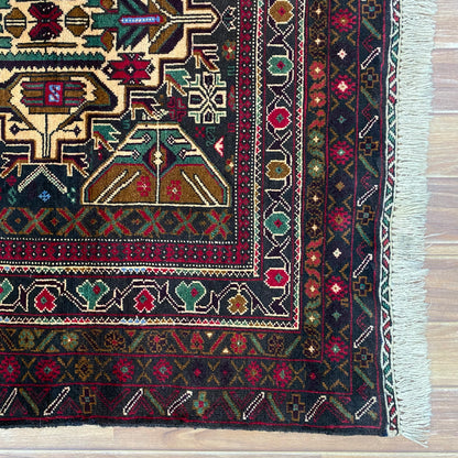 Authentic Baluchi 5 - 4 ft x 6 ft Handmade Wool Carpet - Red Wine - Timeless Beauty for Your Home