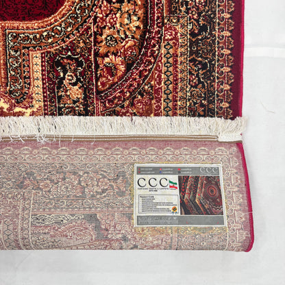 Persian Kashani Red Classic Medallion Rug 8x11 ft – 500 Reeds Nylon Machine-Made Iran