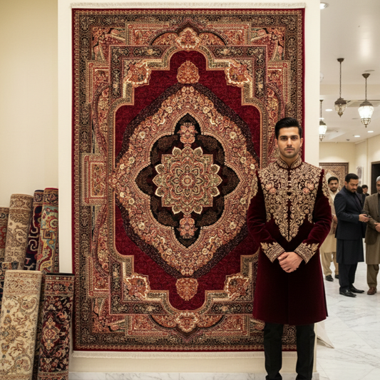 Persian Kashani Red Classic Medallion Rug 8x11 ft – 500 Reeds Nylon Machine-Made Iran